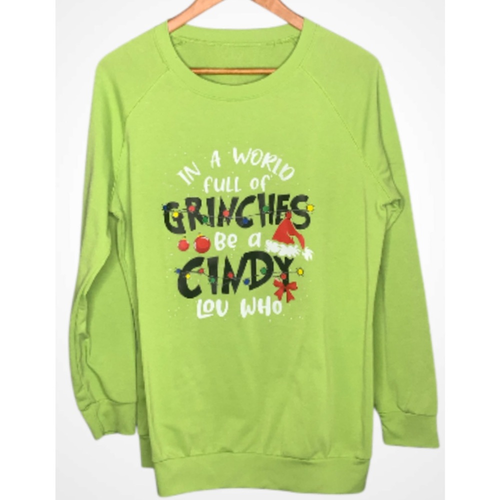 Lime Green Graphic Sweatshirt - Christmas - Unisex - Large